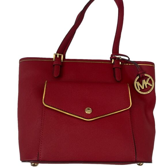 Michael Kors Handbags - Michael Kors Leather Snap Pocket Tote Red Handbag